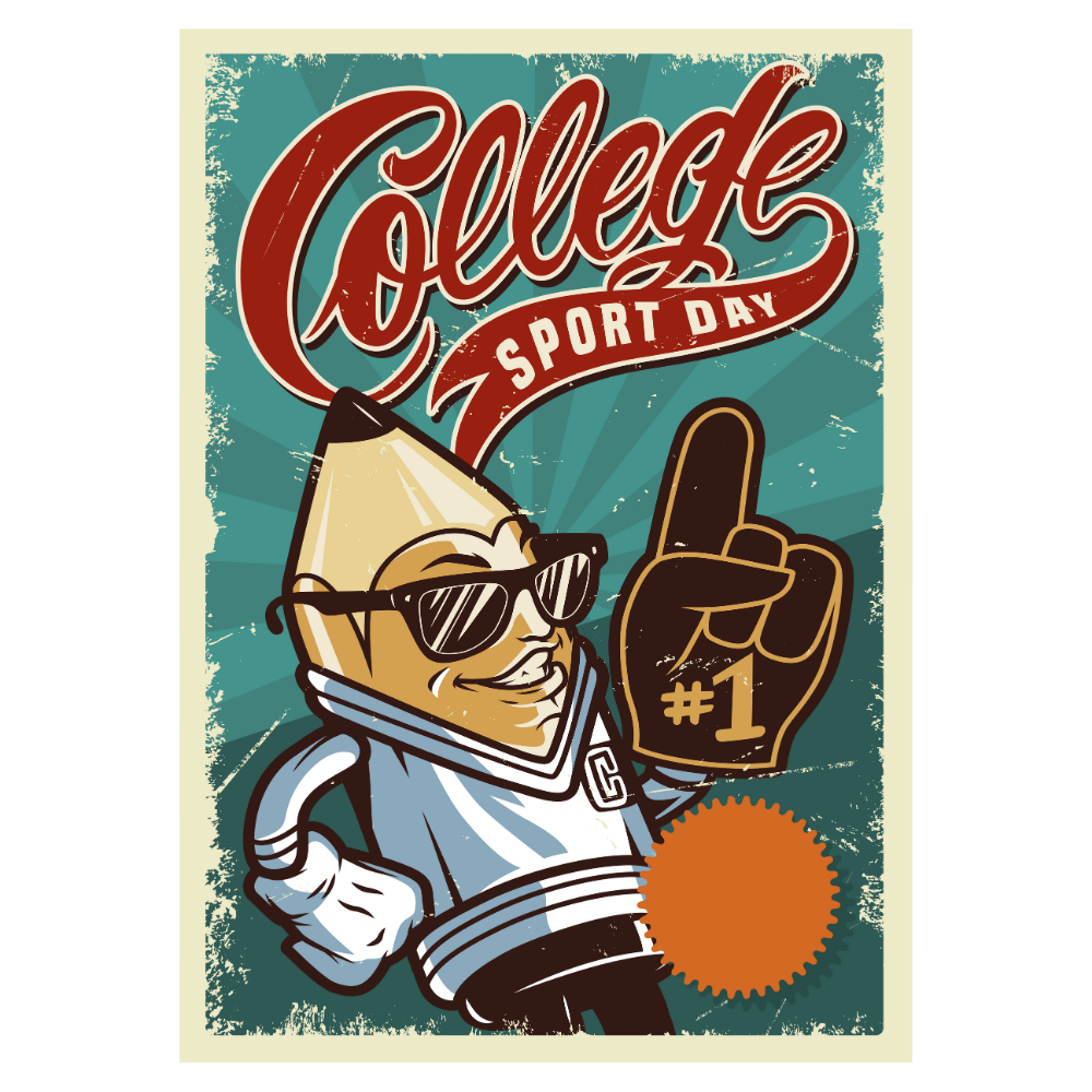 College Sport Day Retro Ahşap Poster | Kampüs Temalı Vintage Duvar Tablosu