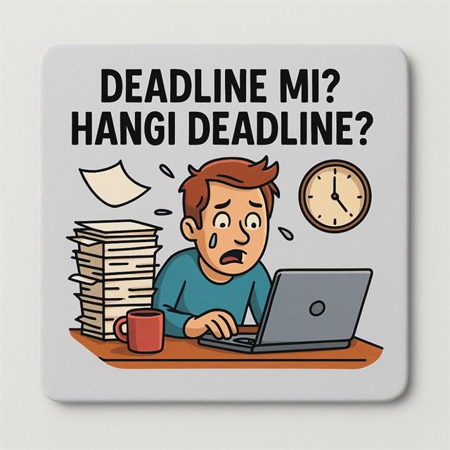 “Deadline mı? Hangi Deadline?” Yazılı Ahşap Bardak Altlığı