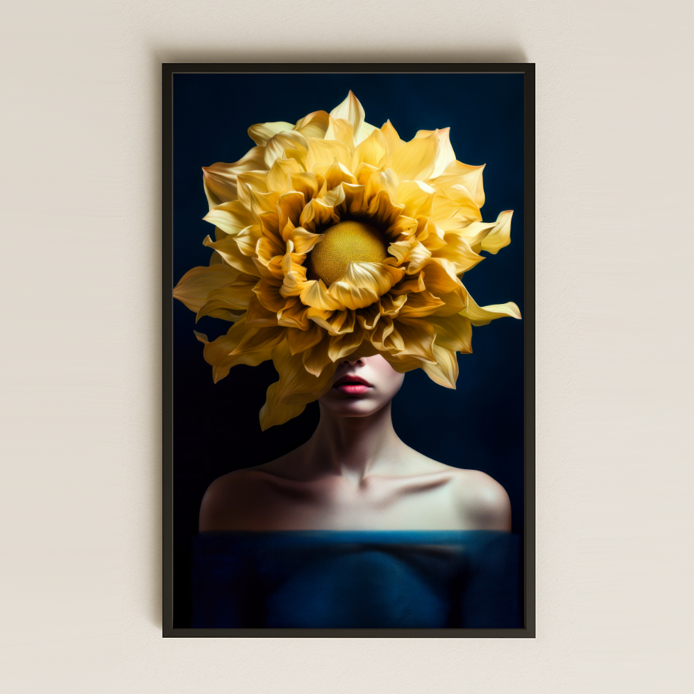 Dev Ayçiçekli Kadın Portresi Temalı Modern Sanat Pleksi Tablo
