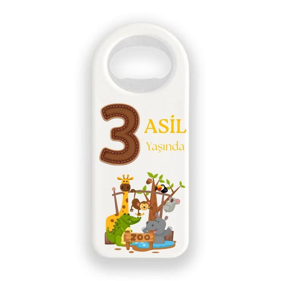 Dik Magnet – Asil 3 Yaşında Doğum Günü Açacak Magnet – Hayvanat Bahçesi Temalı