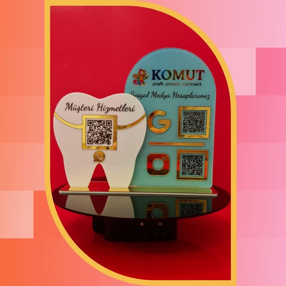 Diş Hekimi ve Dental Klinik Özel Tematik 3'lü QR Kod ve WhatsApp Standı