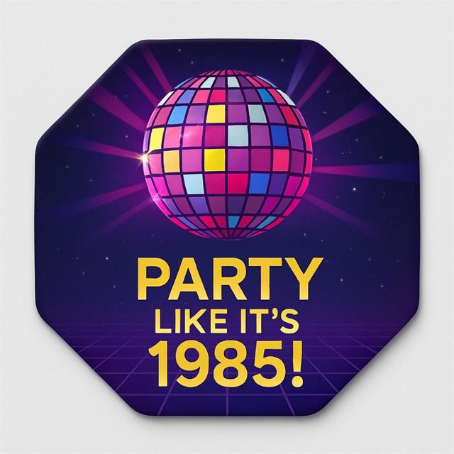 “Party Like It's 1985!” Disko Temalı Ahşap Bardak Altlığı