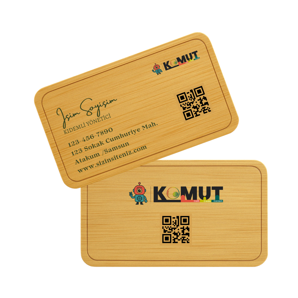 Doğal Bambu Kartvizit - UV Baskılı, Çift Taraflı