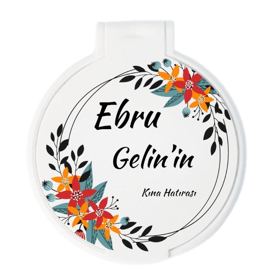 Ebru Gelin'in Canlı Çiçek Temalı Kına Hatırası Yuvarlak Ayna