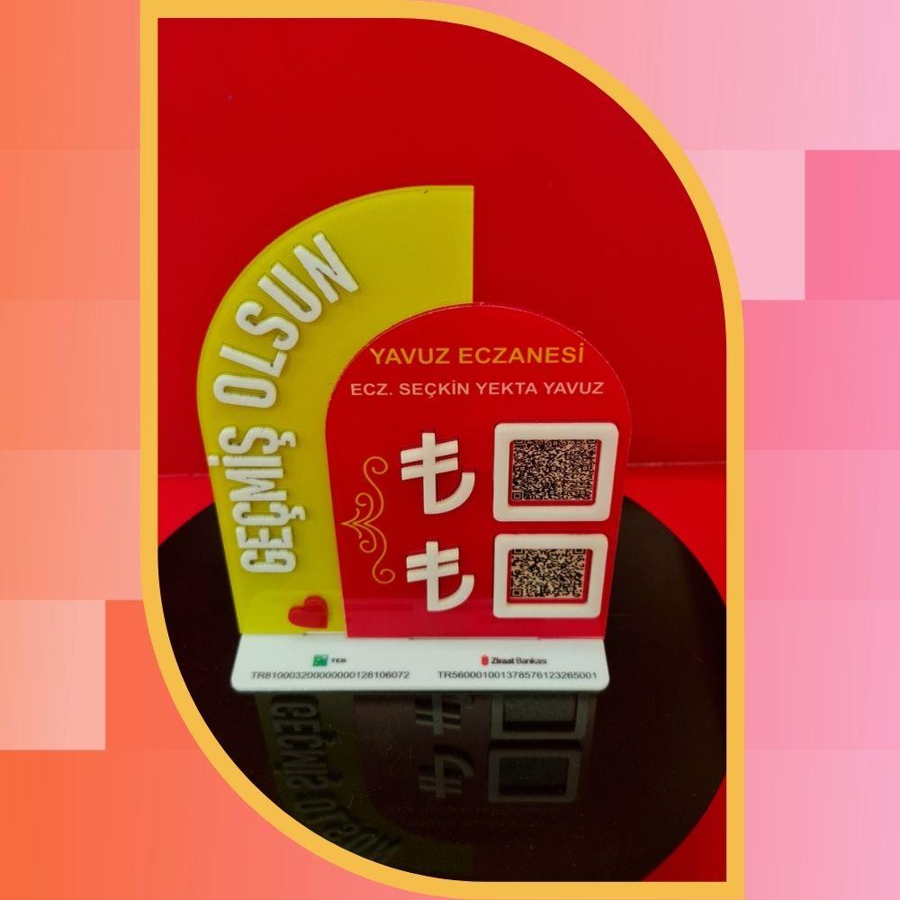 Eczane Özel 3D Yazılı Çift IBAN ve QR Kod Ödeme Standı - "Geçmiş Olsun" Tasarımlı