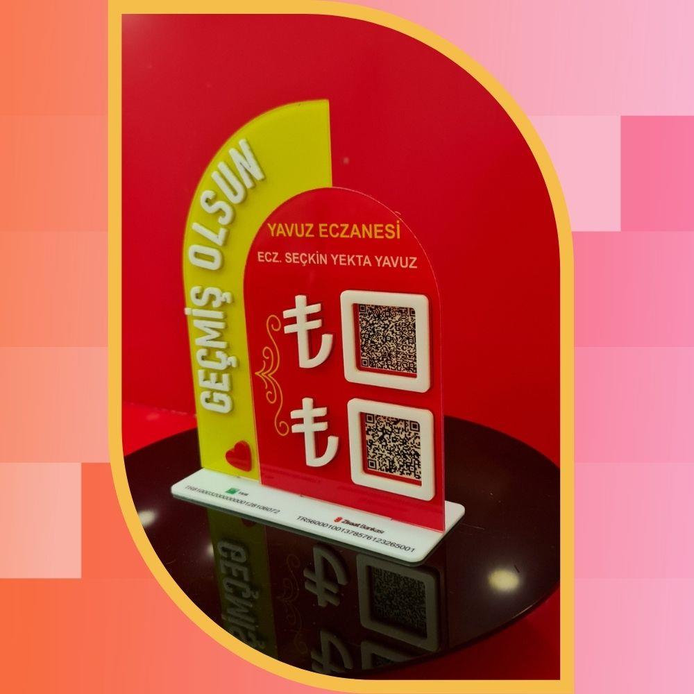 Eczane Özel 3D Yazılı Çift IBAN ve QR Kod Ödeme Standı - "Geçmiş Olsun" Tasarımlı