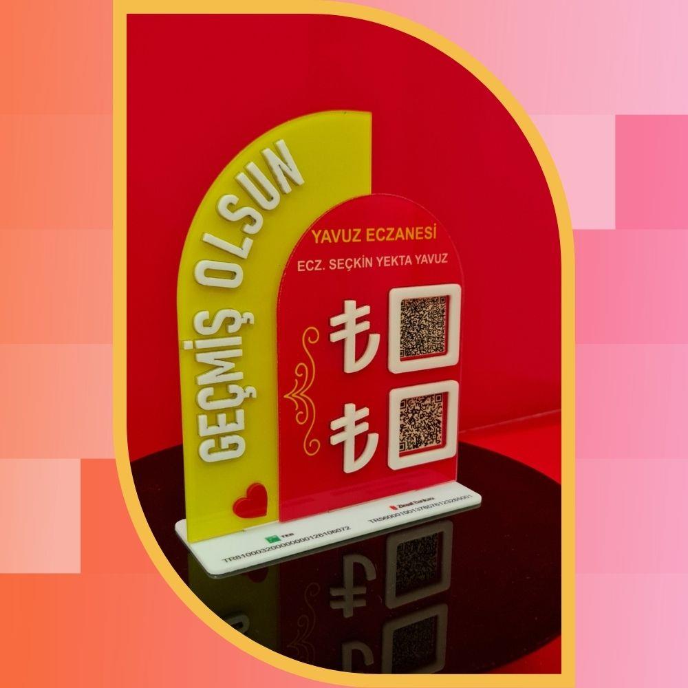 Eczane Özel 3D Yazılı Çift IBAN ve QR Kod Ödeme Standı - "Geçmiş Olsun" Tasarımlı