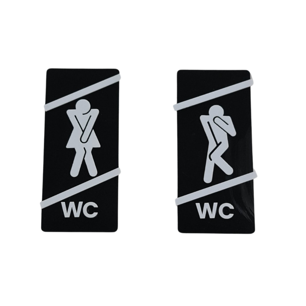 Eğlenceli Siyah-Beyaz WC Kapı Panosu – 10x20 cm Erkek & Kadın Seti