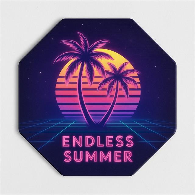 “Endless Summer” Neon Palmiyeli Retro Ahşap Bardak Altlığı