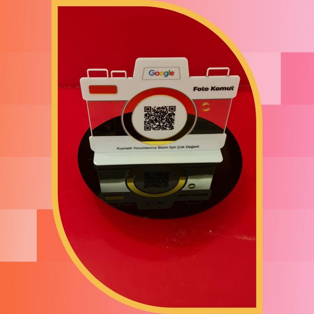 Fotoğrafçı Özel Kamera Formlu Google Yorum QR Kod Standı - Gold Aynalı