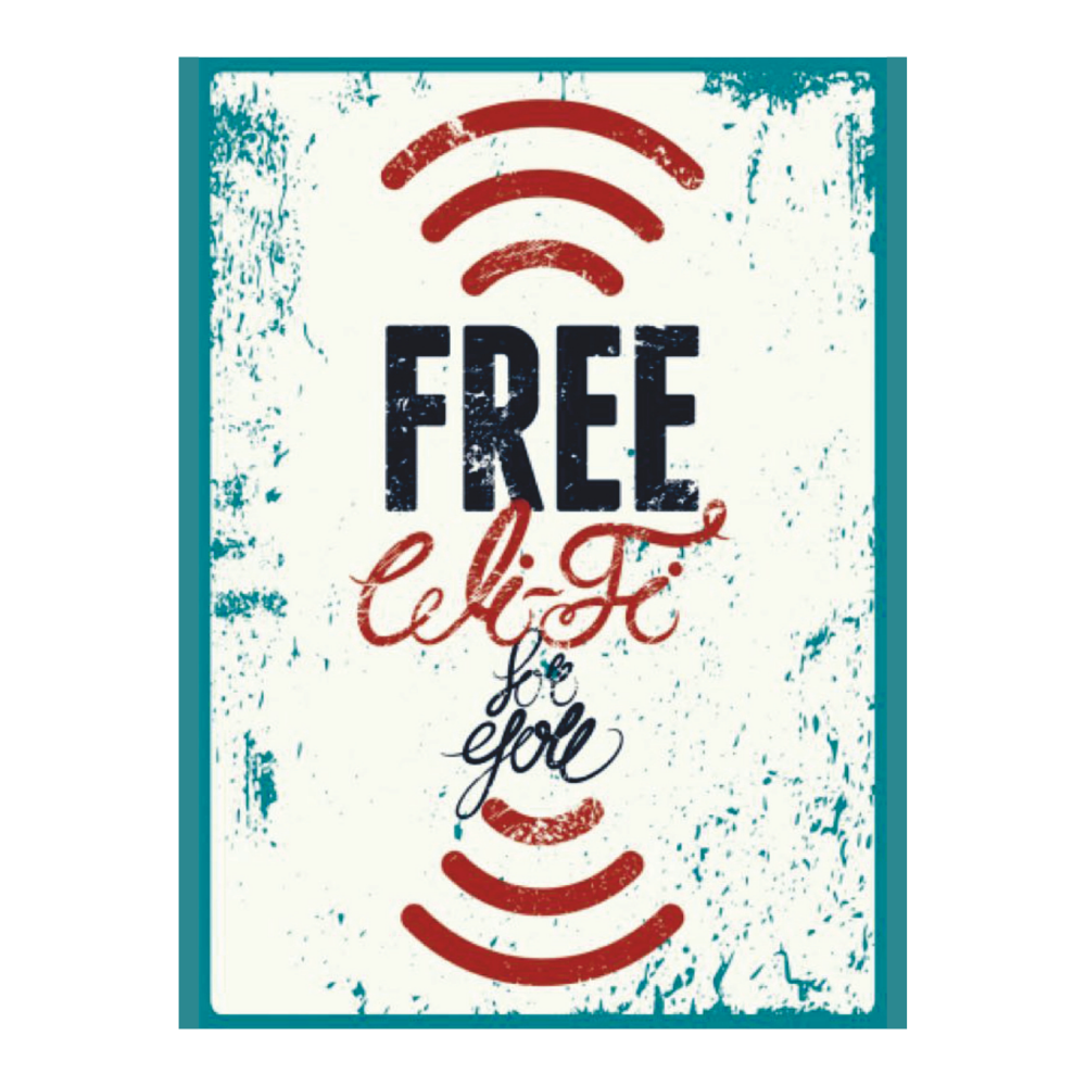 Free Wi-Fi Yazılı Retro Ahşap Tablo