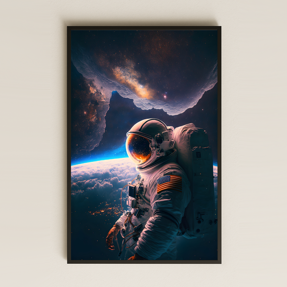Galaksi Manzaralı Astronot Portre Pleksi Tablo - Kozmik Sessizlik Dekoru
