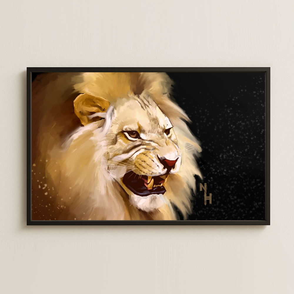 Gerçekçi Kükreyen Aslan Dijital Sanat Pleksi Tablo