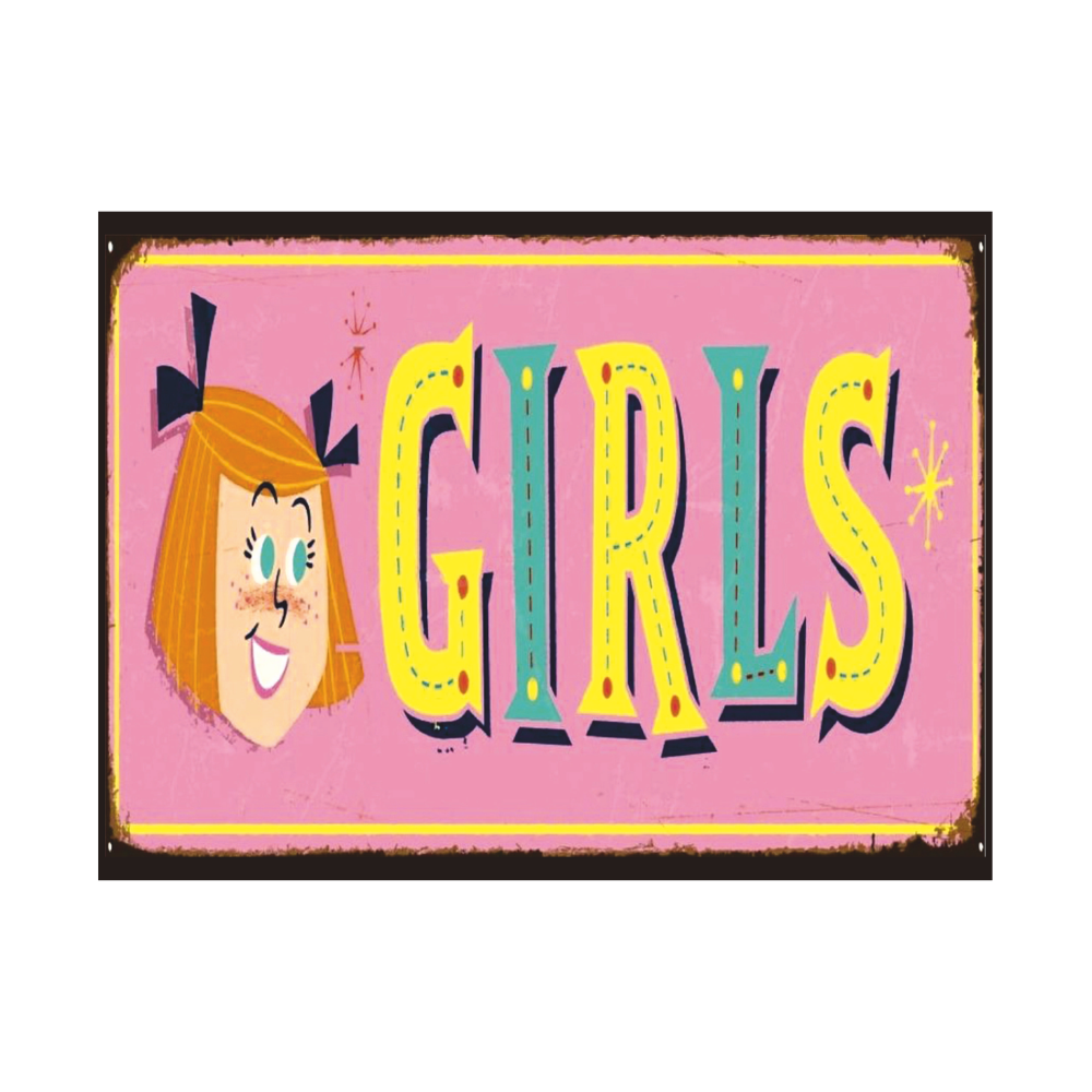 Girls Yazılı Pembe Retro Kız Temalı Ahşap Poster