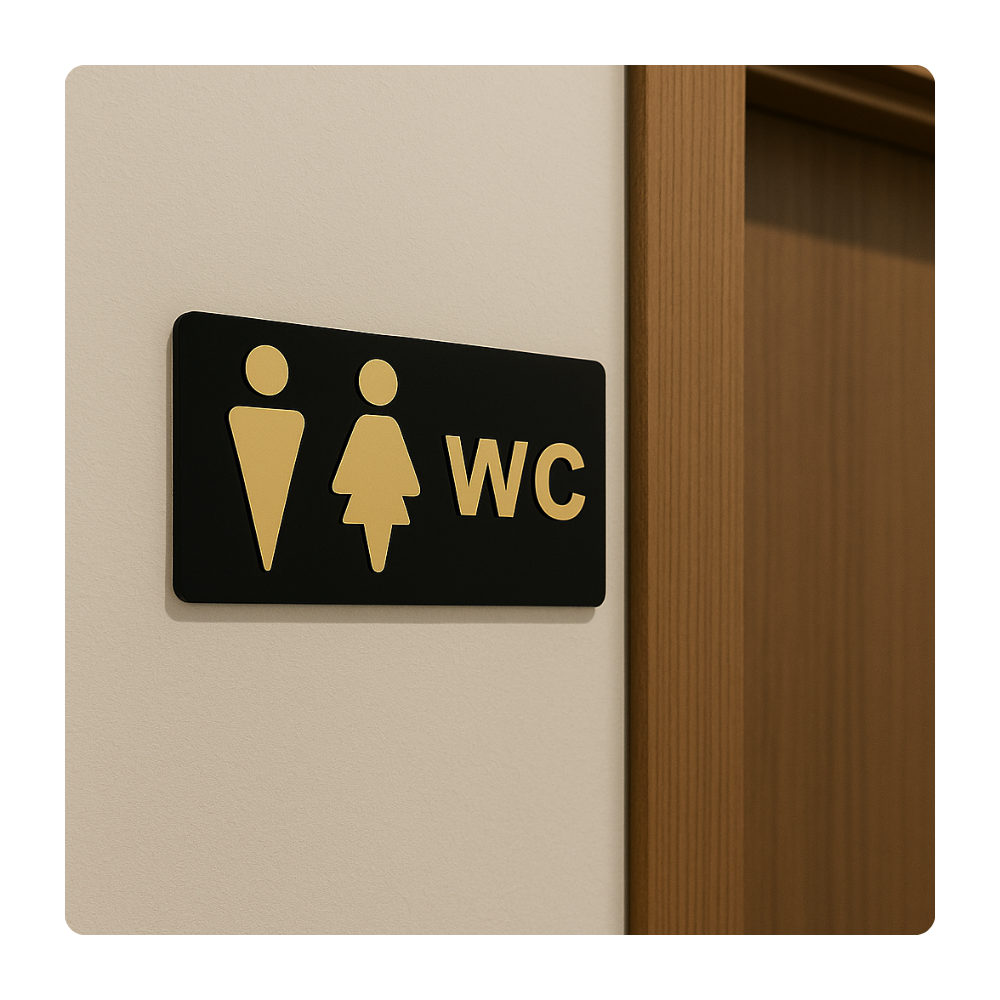Gold Siyah Pleksi WC Kapı Panosu – Unisex Tuvalet Tabelası