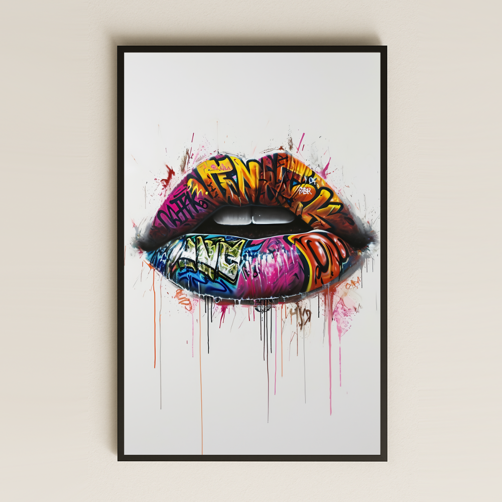 Graffiti Dudak Tasarımlı Pop-Art Şeffaf Pleksi Tablo