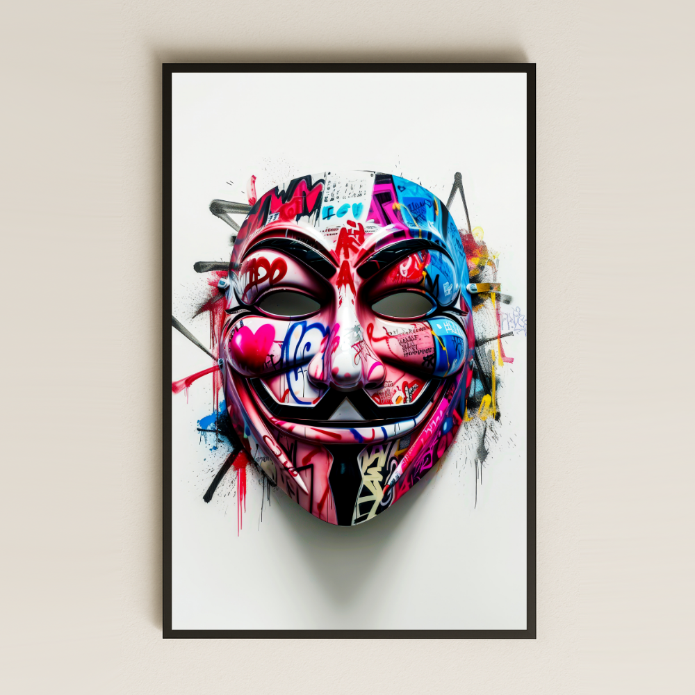 Graffiti Temalı Guy Fawkes Maskesi Şeffaf Pleksi Tablo