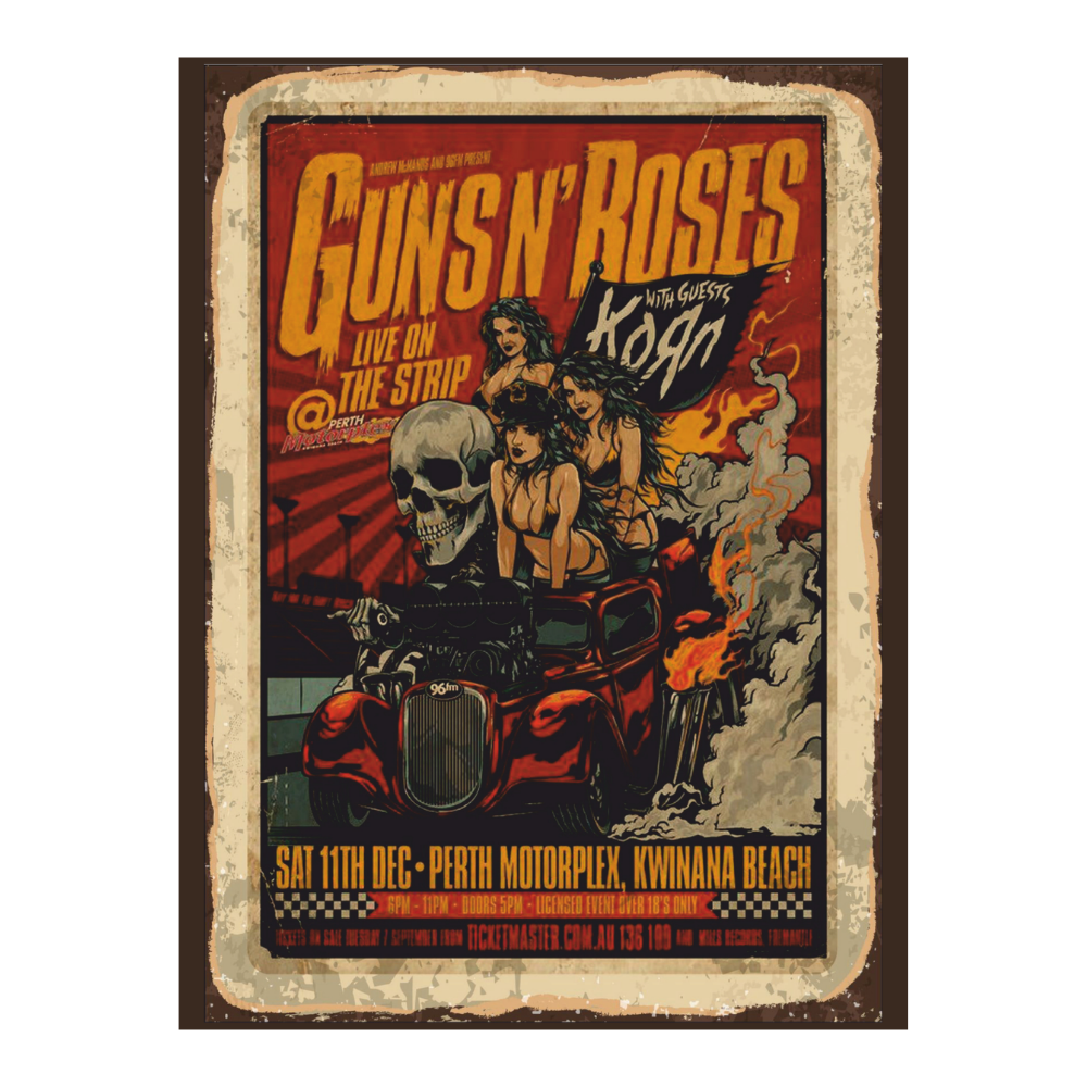 Guns N' Roses & Korn Temalı Rock Konser Retro Ahşap Poster