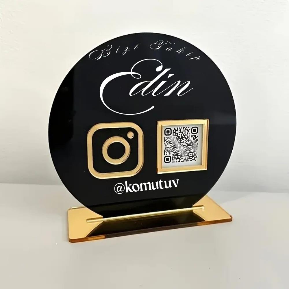 Instagram QR Standı - Siyah PVC A5 Masaüstü Panosu