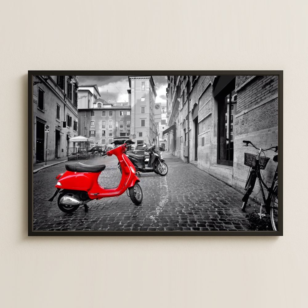 Kırmızı Vespa Temalı Pleksi İtalya Sokak Tablosu