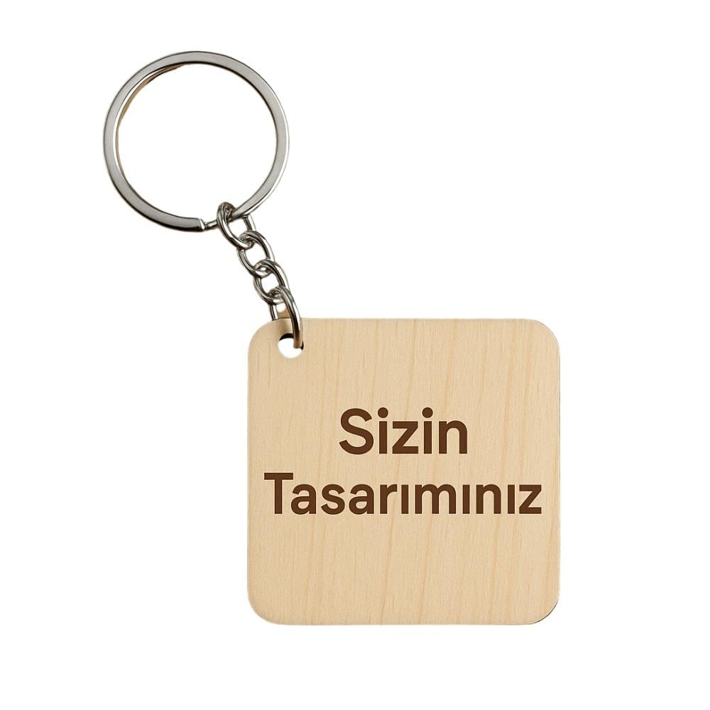 Kişiye Özel Kare Ahşap Anahtarlık - UV Baskılı 40mm