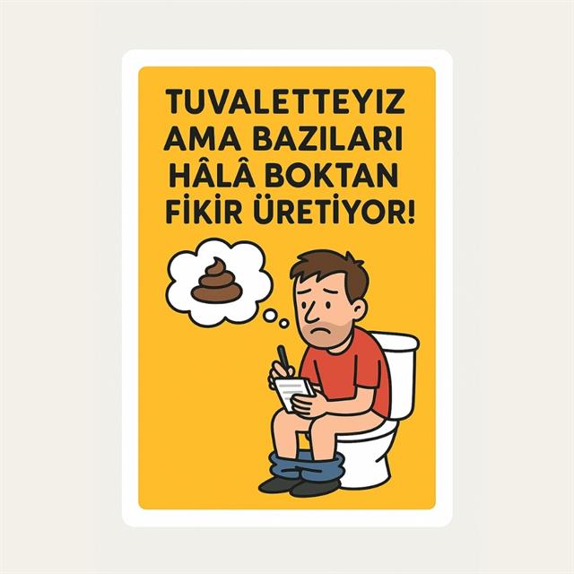Komik WC Levhası - Boktan Fikir Üretenlere Uyarı
