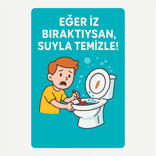 Komik WC Levhası - İz Bıraktıysan Temizle Uyarısı