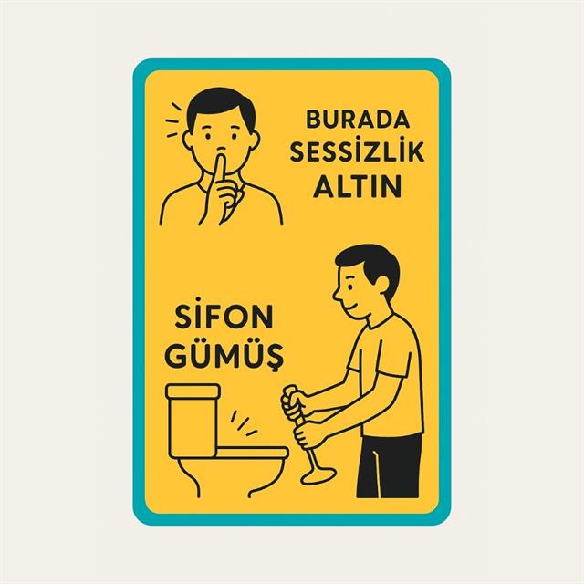 Komik WC Levhası - Sessizlik Altın Sifon Gümüş