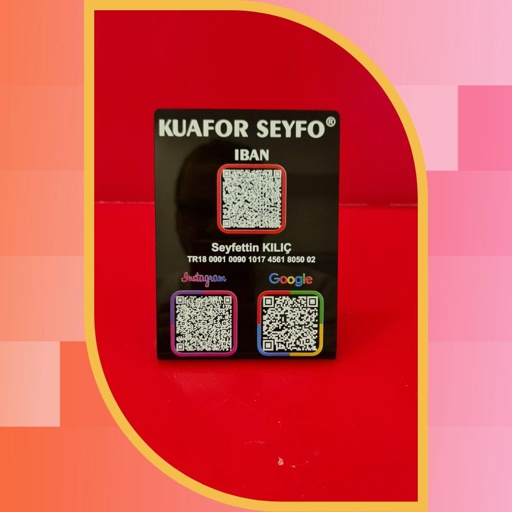 Kuaför ve Berberlere Özel Siyah Büküm Pleksi 3'lü QR Kod ve IBAN Standı