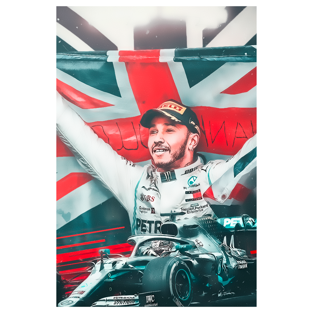 Lewis Hamilton İngiliz Bayraklı Zafer Retro Ahşap Tablo
