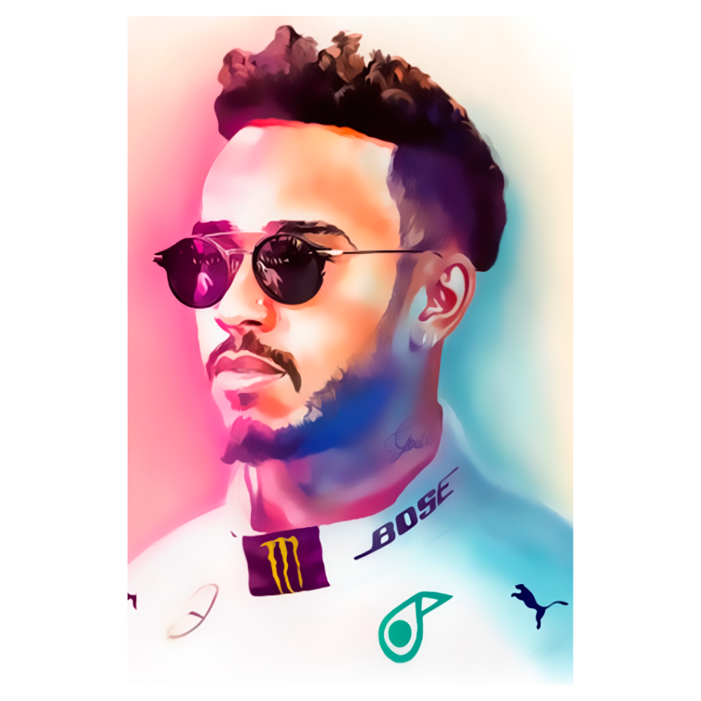 Lewis Hamilton Pastel Stil Portre Retro Ahşap Tablo