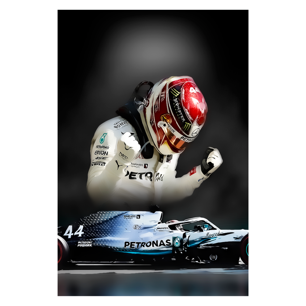 Lewis Hamilton Zafer Pozu ve Mercedes Aracı Retro Ahşap Tablo