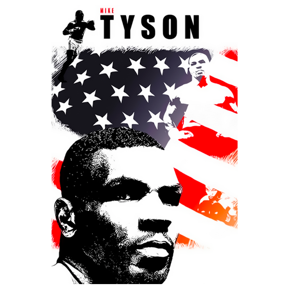 Mike Tyson Amerikan Bayrak Temalı Retro Ahşap Tablo
