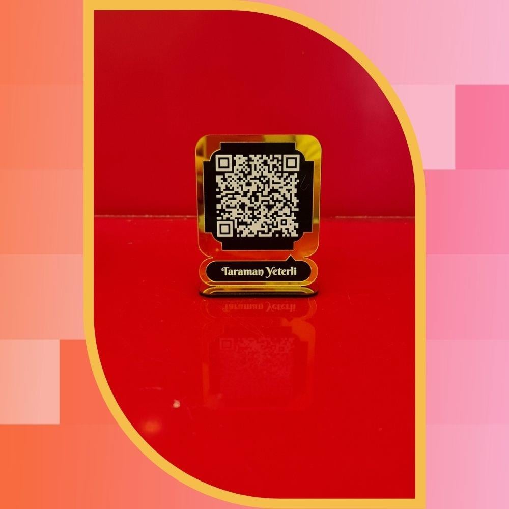 Mini Gold Ayna Pleksi QR Kod Masüstü Standı - 8x5 cm