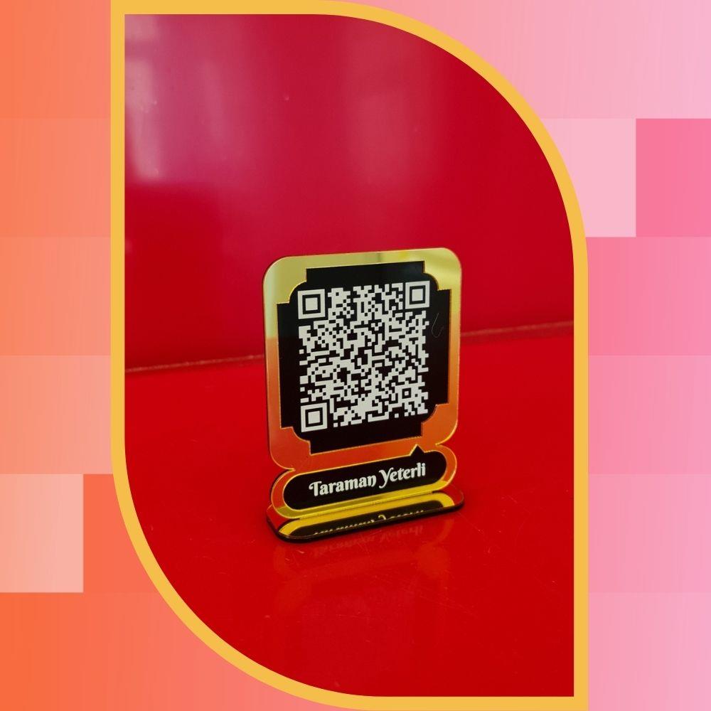 Mini Gold Ayna Pleksi QR Kod Masüstü Standı - 8x5 cm