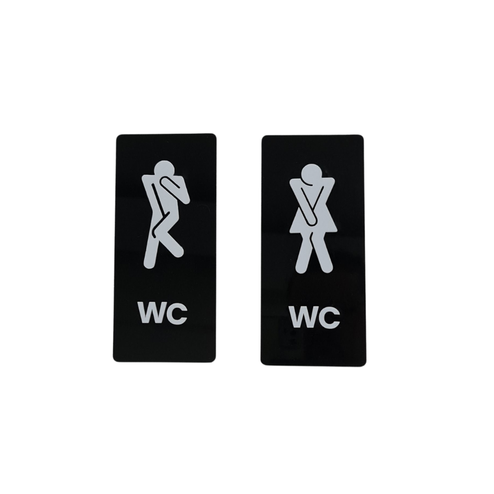Mizahi Siyah-Beyaz WC Kapı Panosu – 10x20 cm Erkek & Kadın Seti