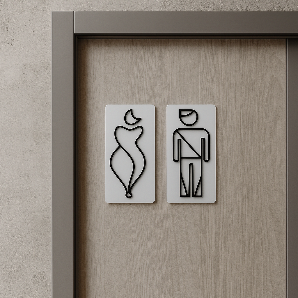 Modern Çizgisel Tasarımlı WC Kapı Panosu – Erkek & Kadın Seti