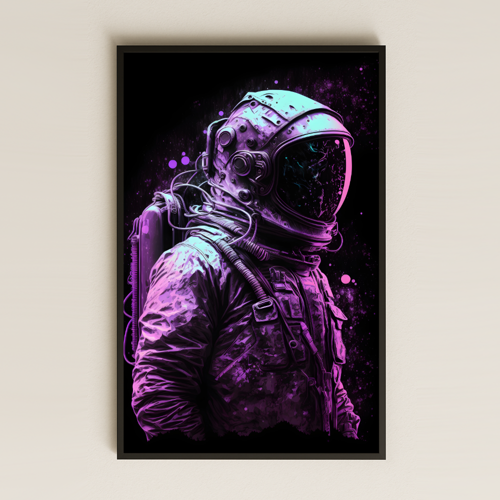 Mor Işıklı Kozmik Astronot Portre Pleksi Tablo - Neon Bilimkurgu Dekoru