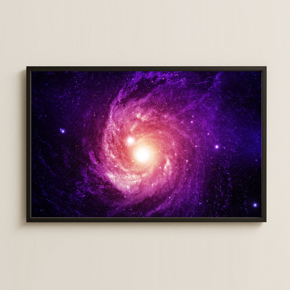 Mor Spiral Galaksi ve Yıldız Merkezi Dijital Uzay Sanat Pleksi Tablo