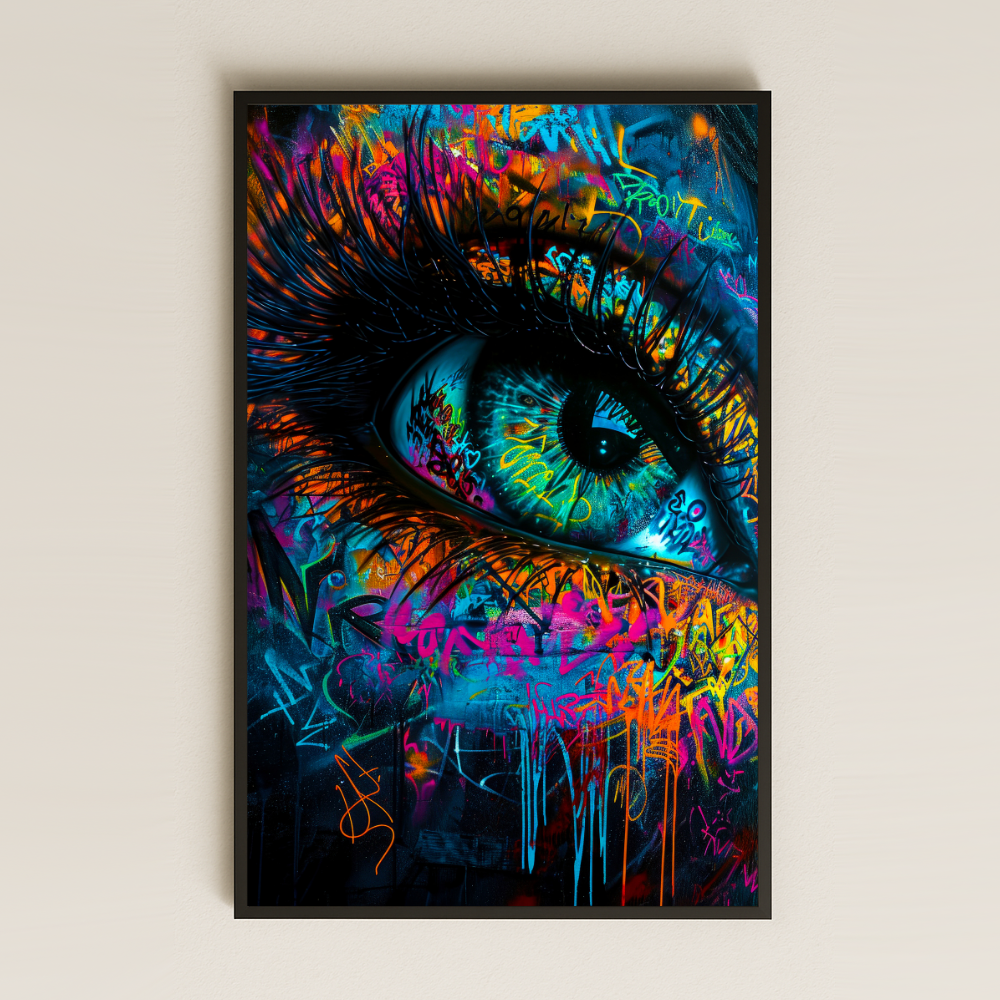 Neon Graffiti Gece Göz Tasarımlı Şeffaf Pleksi Tablo