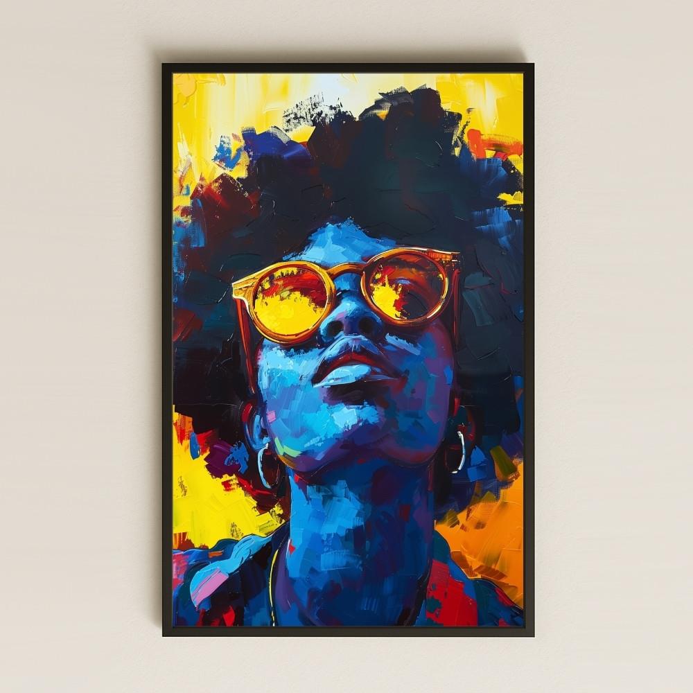 Neon Renklerde Afro Kadını Portresi Şeffaf Pleksi Tablo