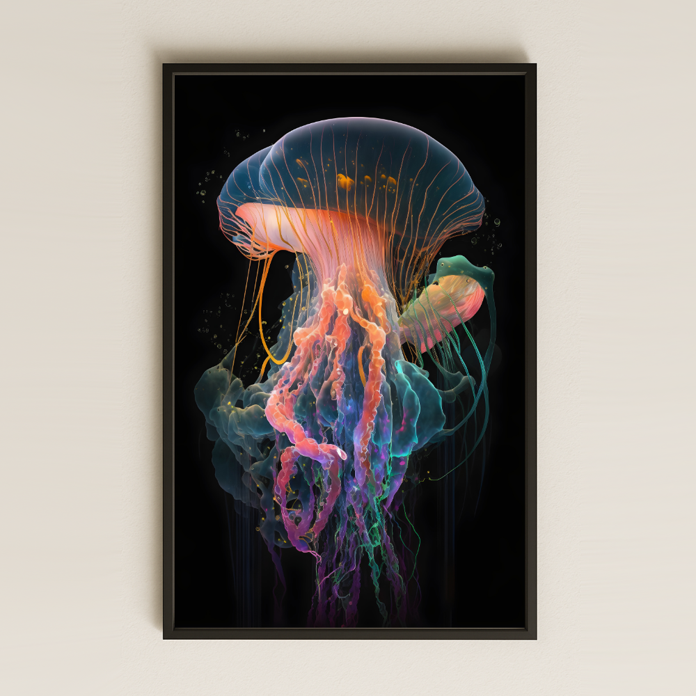 Neon Renkli Denizanası Temalı Modern Pleksi Tablo