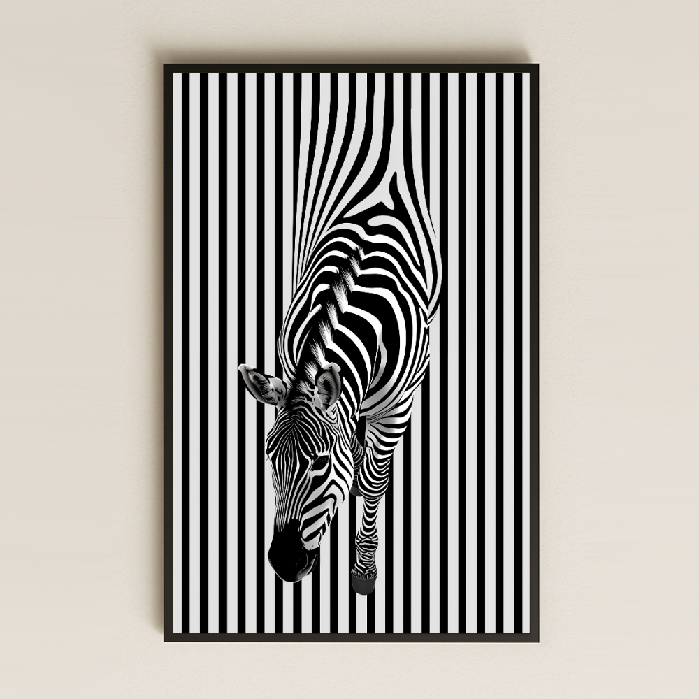 Optik Çizgili Zemin Üzerinde Zebra Dijital Sanat Pleksi Tablo