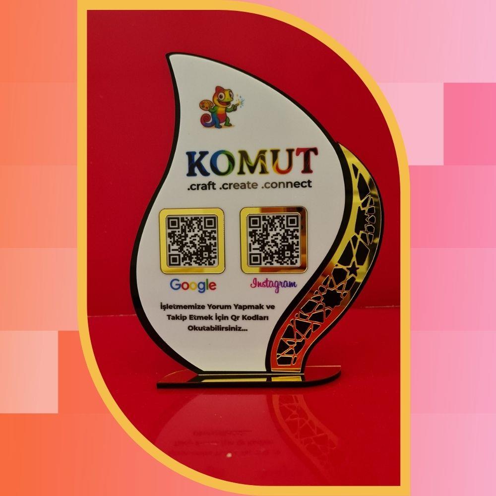 Özel Kesim Gold Aynalı Beyaz Pleksi 2'li QR Kod Standı