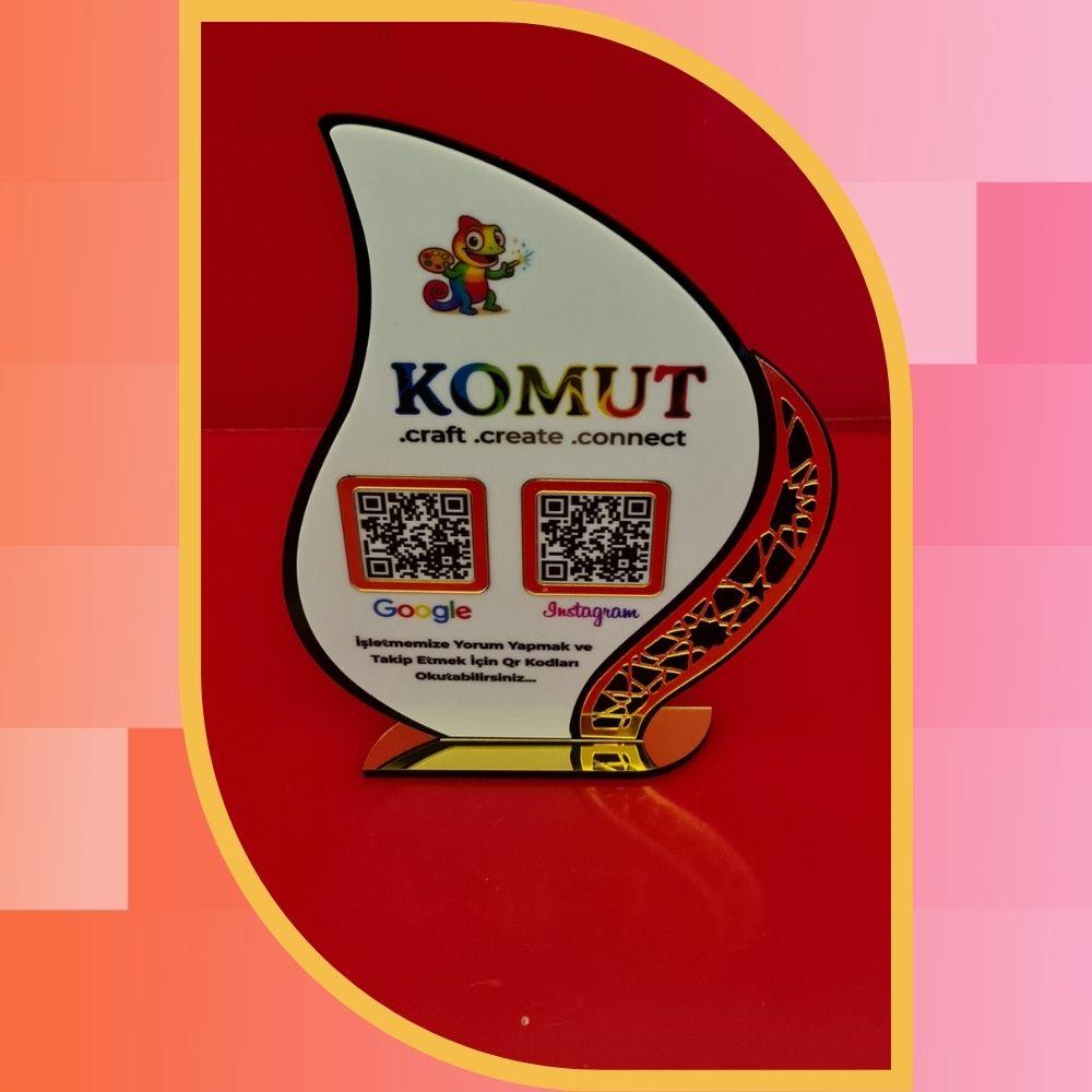 Özel Kesim Gold Aynalı Beyaz Pleksi 2'li QR Kod Standı