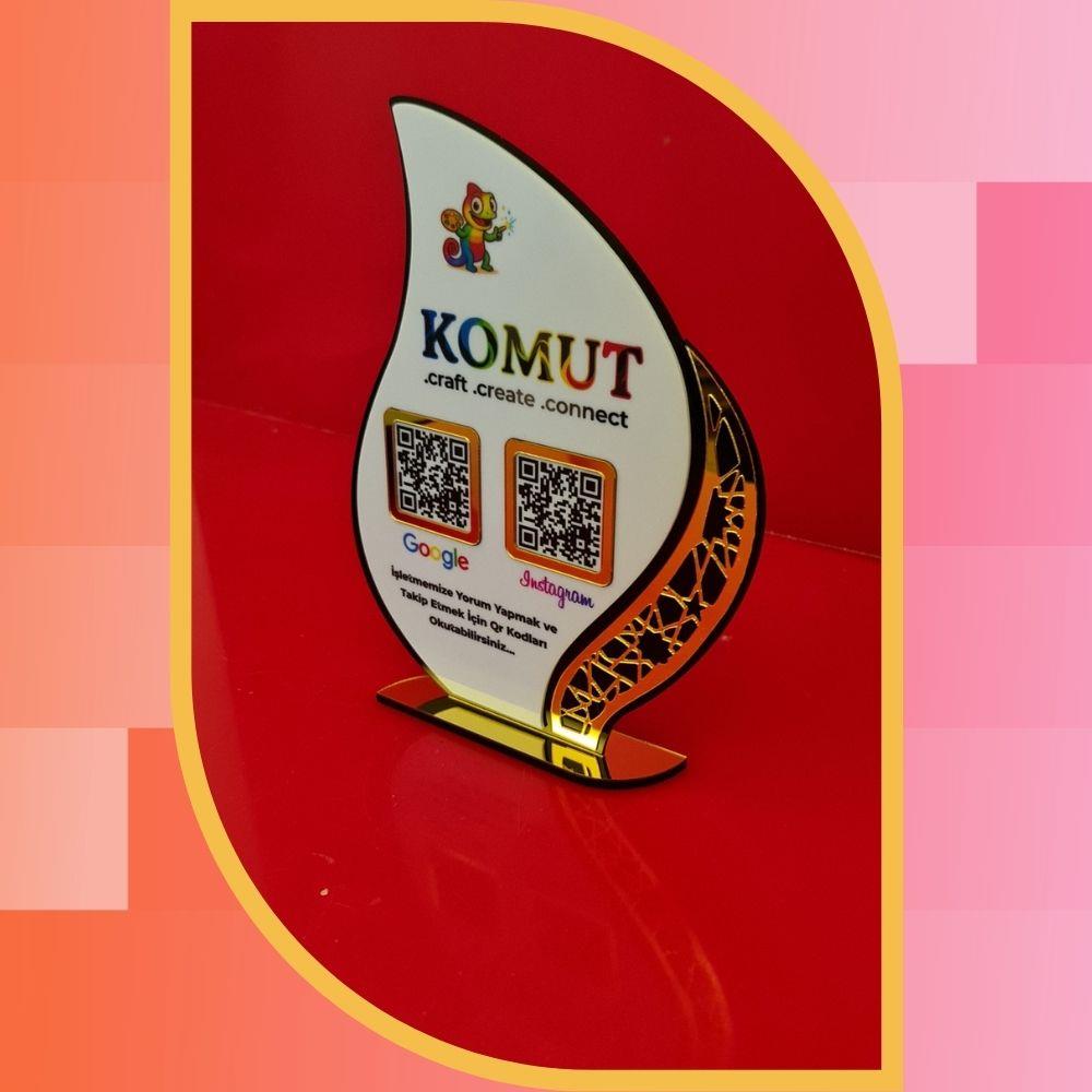 Özel Kesim Gold Aynalı Beyaz Pleksi 2'li QR Kod Standı
