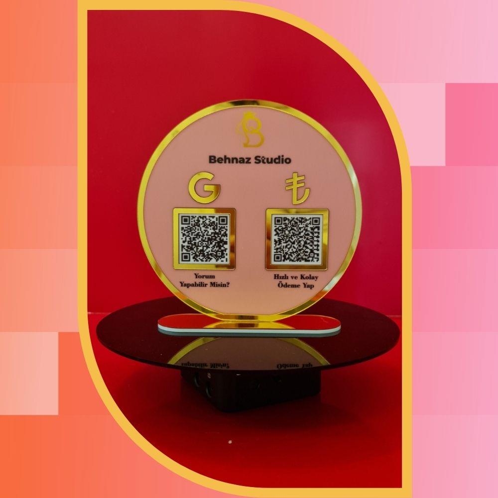 Pembe Gold Daire QR Kod ve Ödeme Standı - Güzellik Merkezi Özel Tasarım