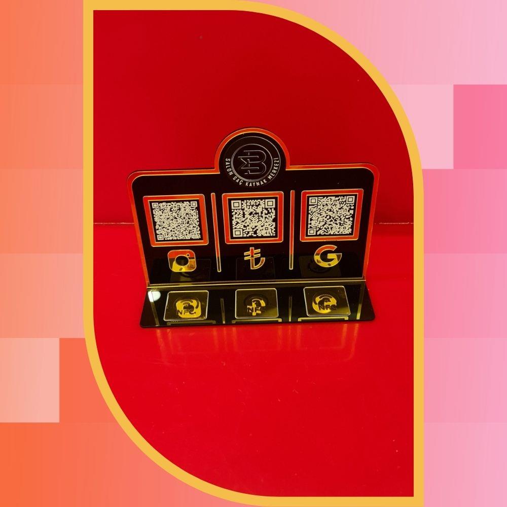 Plus Gold NFC & QR Kod Sosyal Medya Standı - Siyah Gold Profesyonel Seri