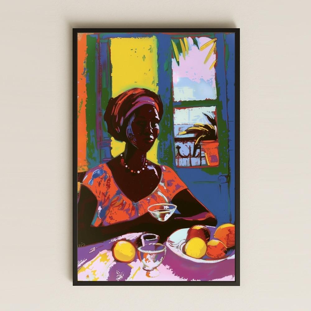 Pop-Art Tarzı Tropikal Afro Kadını Şeffaf Pleksi Tablo