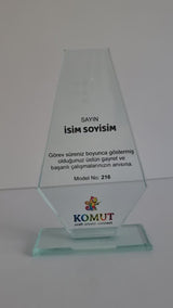 Kişiye Özel Cam Plaket 11x20 cm | Kristal Ödül ve Teşekkür Plaketi